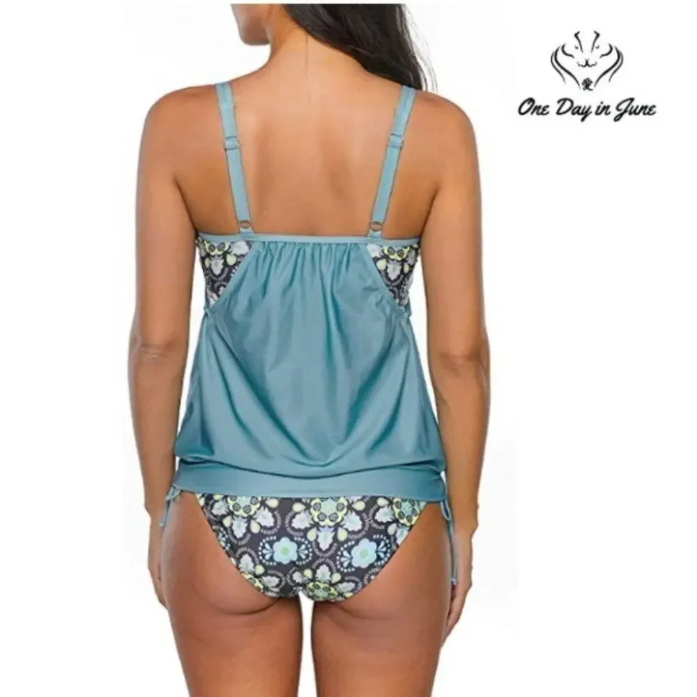 Century Star Floral Padded Tank Top Bikini Size L